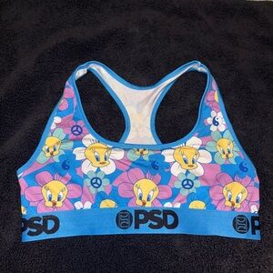 PSD Blue and Pink Tweety Bird Floral Sports Bra